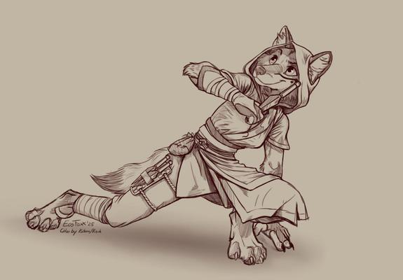 a dhole character dressed as Assassins Creed Shadow Character