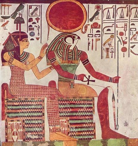 Ra and the goddess Imentet seated together on a wall in the tomb of Queen Nefertari (13th century BC).