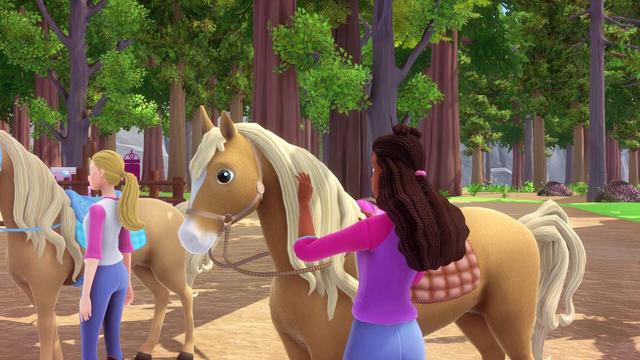 Screenshot from a game called Barbie Horse Trails