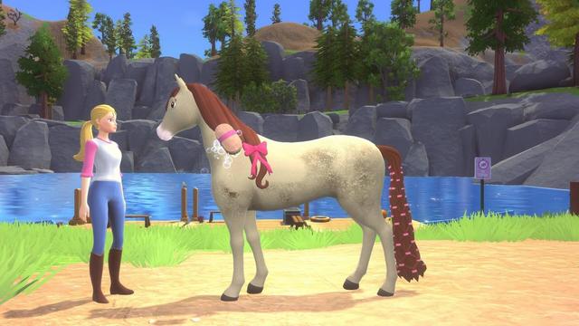 Screenshot from a game called Barbie Horse Trails
