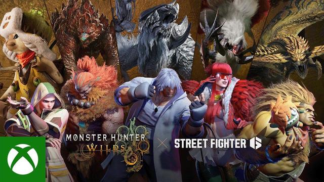 YouTube cover image for a video titled Street Fighter 6 x Monster Hunter Wilds - Collab Event Announcement Trailer