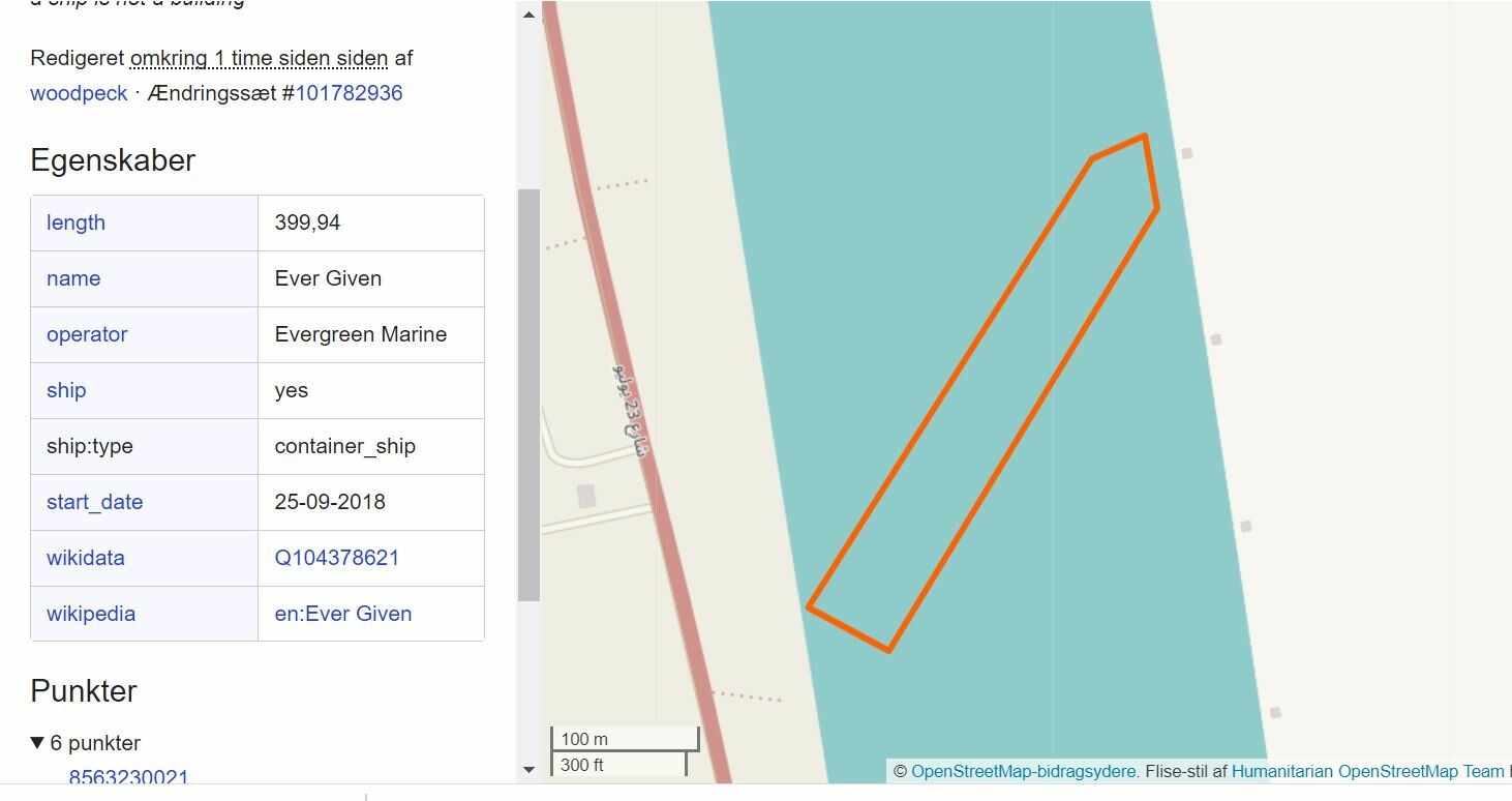 openstreetmap.org data view shows the ever given mapped in the suez canal. it doesn't really show up on the map except as the data view orange outline openstreetmap.org data view shows the ever given mapped in the suez canal. it doesn't really show up on the map except as the data view orange outline