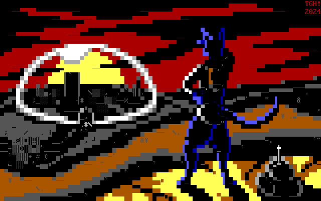 A feline alien with a backpack stands at the edge of a cliff overlooking a desert, and shields their eyes as they look at the ruins of a domed city and the road leading into it. The buildings within the domed city have crumbled, but the dome itself is untouched. The road into the city appears to have been bombed out, with rubble and shrapnel scattered all over. Next to the feline alien, a droid on tank treads with an antenna sticking out of the top silently records data. The city, alien and droid are all lit by the rising sun, leaving them in shadow from the viewer's perspective except for the edges.