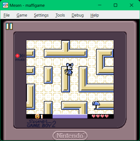 Screenshot of the same game, with sandy colored maze walls