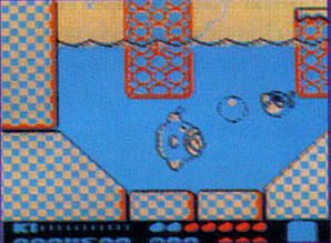 Prerelease still of KDL2 showing Kine and Kirby in the water near a Blipper