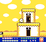 Still of Level 1's hub in KDL2, with the status bar showing an unused half-HP point, achieved by editing RAM